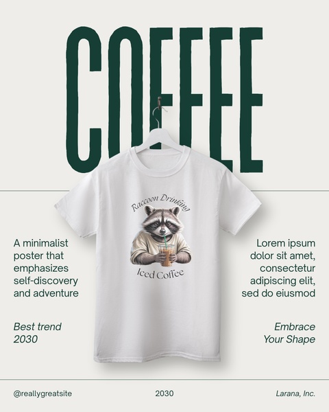 t-shirt, tee, graphic tee, shirt, coffee shirt, novelty shirt, printed shirt, product launch, minimalist, playful, neutral, green